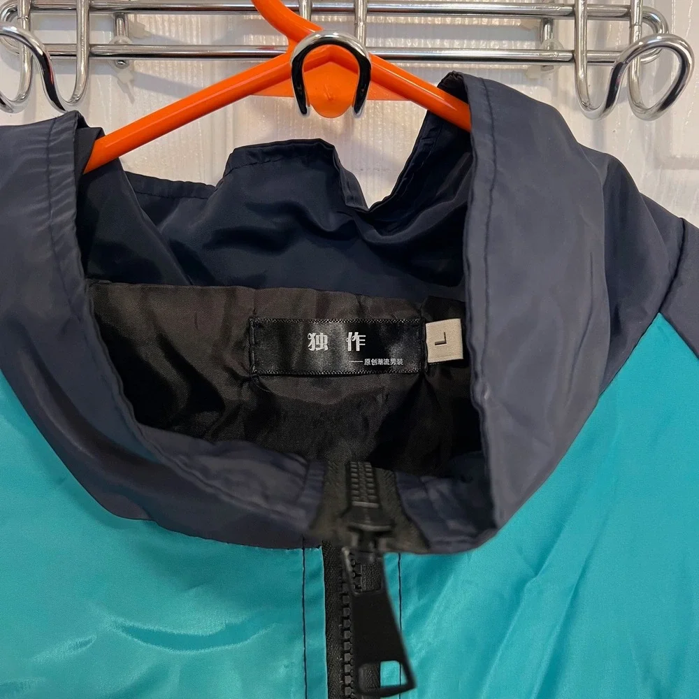 Du Zuo Mens Vintage Style Colorblock Windbreaker Jacket Navy Teal Purple Large